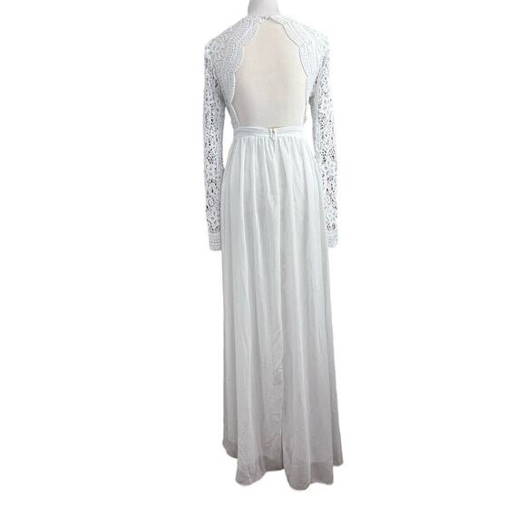 BEAUTIFUL MANIJU Ivory Lace Sheer Gown Long Sleeve Open Back Maxi Small - Picture 2 of 11